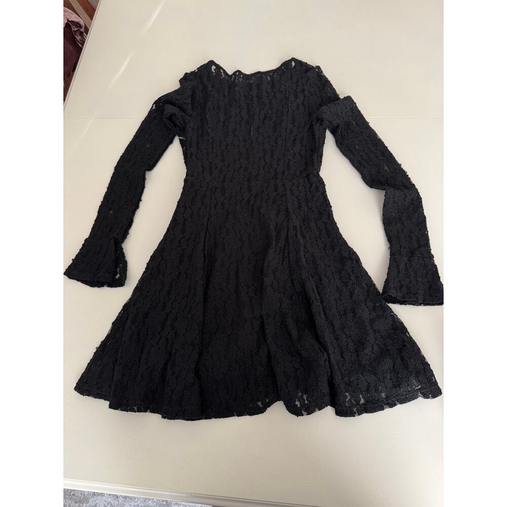 Free People Teen Witch Stretch Lace Fit Flare Black Dress Small Bell Sleeve Goth - Picture 5 of 10
